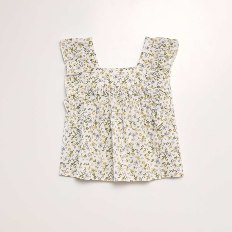 Blouse avec broderie - Blanc/vert/jaune