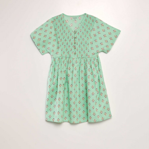 Robe imprimée en coton et lin - Vert