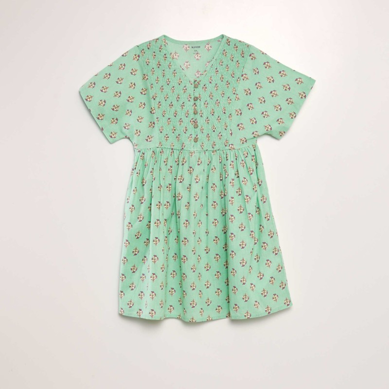 Robe imprimée en coton et lin - Vert