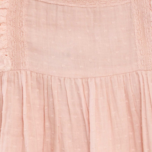 Robe en double gaze de coton + broderie - Rose