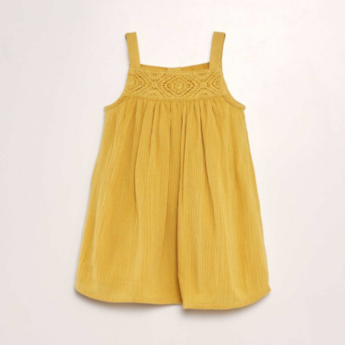 Robe évasée avec broderie - Jaune