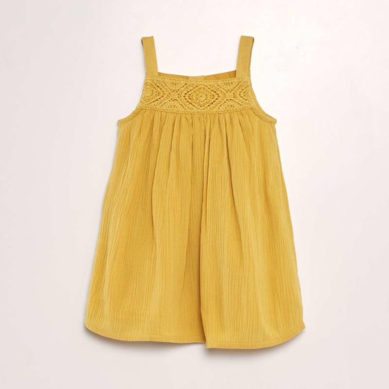 Robe évasée avec broderie - Jaune