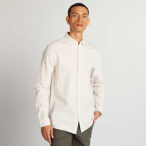 Chemise à coupe droite et à rayures - Beige/blanc