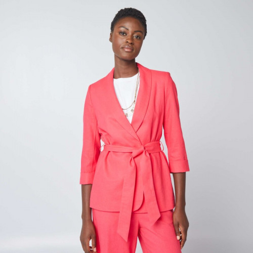 Veste tailleur en lin mélangé - Rose