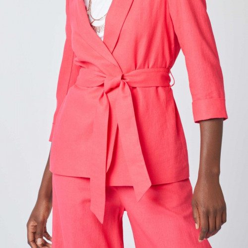 Veste tailleur en lin mélangé - Rose