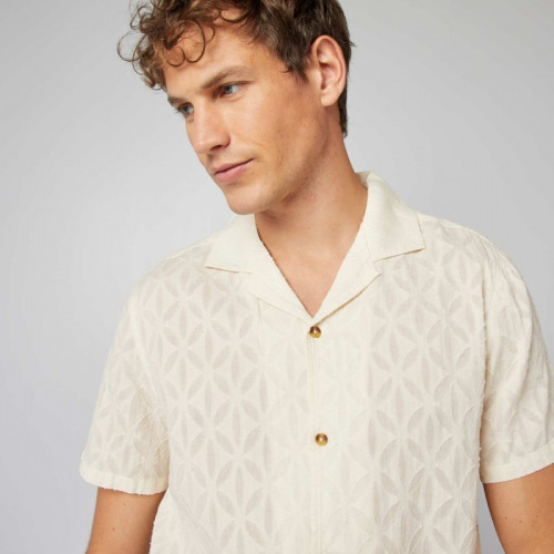 Chemise manches courtes à motif jacquard - Blanc