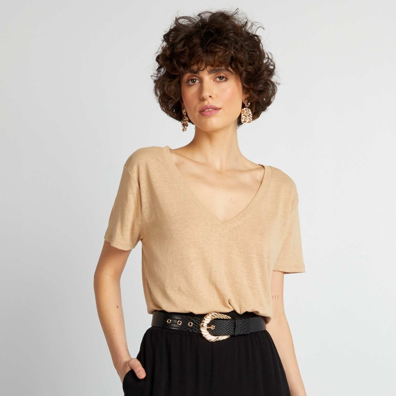 T-shirt basique manches courtes - Beige