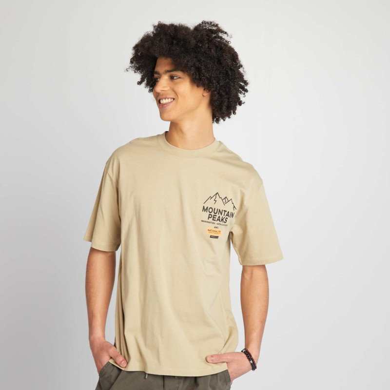 T-shirt en coton avec imprimé - Beige