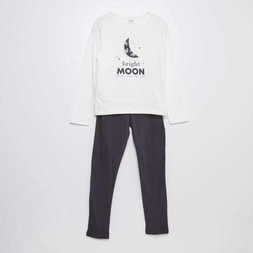 Ensemble pyjama t-shirt + pantalon - 2 pièces - Blanc/gris foncé