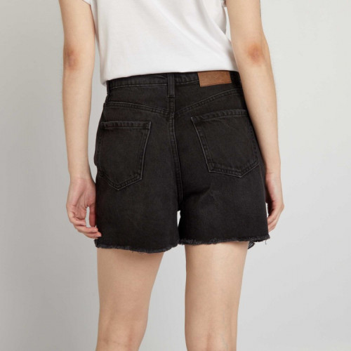 Short en jean destroy à taille haute - Noir