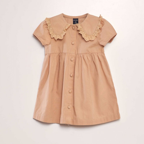 Robe en popeline avec collerette - Beige