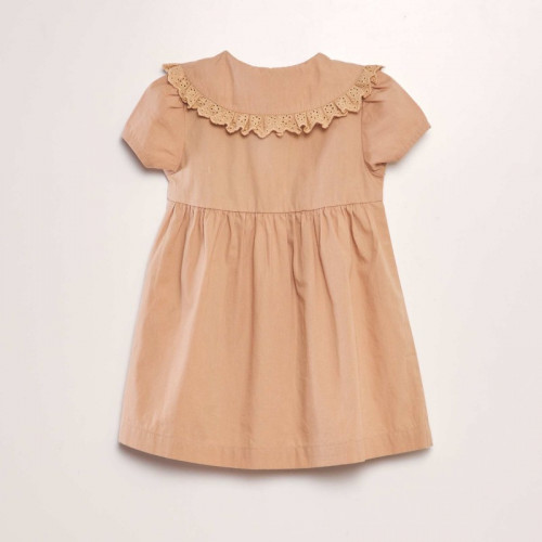 Robe en popeline avec collerette - Beige