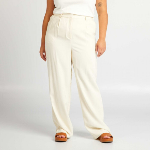 Pantalon large à taille élastiquée - Beige