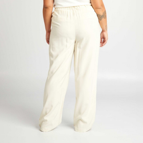 Pantalon large à taille élastiquée - Beige