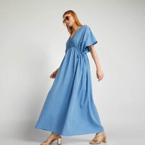 Robe longue en double gaze de coton - Bleu