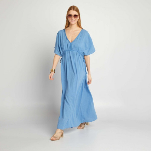 Robe longue en double gaze de coton - Bleu