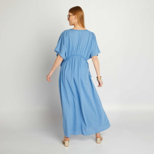 Robe longue en double gaze de coton - Bleu