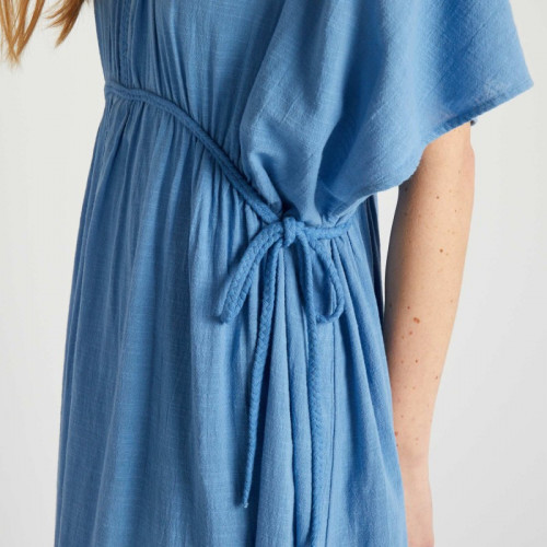 Robe longue en double gaze de coton - Bleu