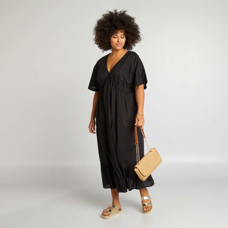 Robe longue unie avec base à étages - Noir