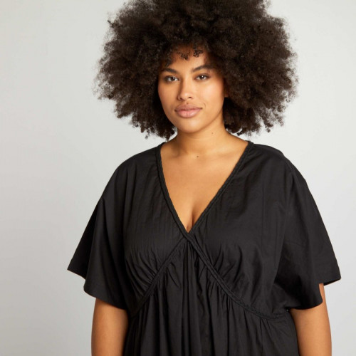 Robe longue unie avec base à étages - Noir