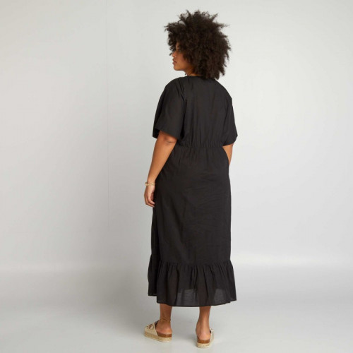 Robe longue unie avec base à étages - Noir