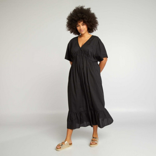 Robe longue unie avec base à étages - Noir