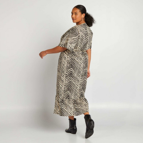 Robe longue unie avec base à étages - Noir zébré