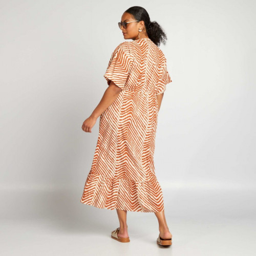 Robe longue unie avec base à étages - Marron zébré