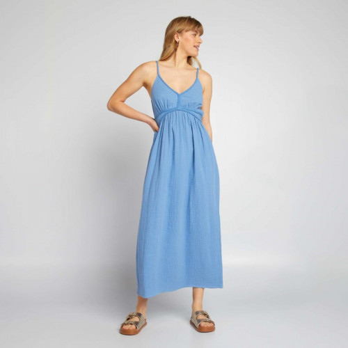 Robe longue en gaze de coton - Bleu