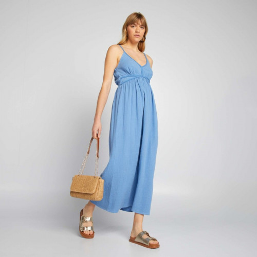 Robe longue en gaze de coton - Bleu