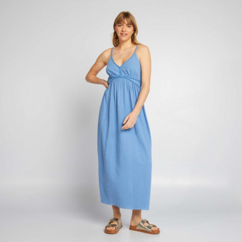 Robe longue en gaze de coton - Bleu