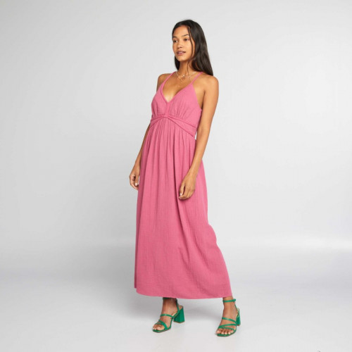 Robe longue en gaze de coton - Rose