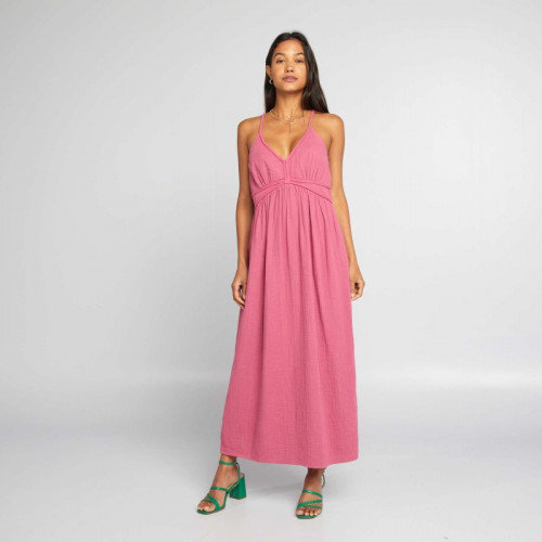 Robe longue en gaze de coton - Rose