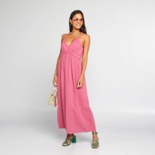 Robe longue en gaze de coton - Rose