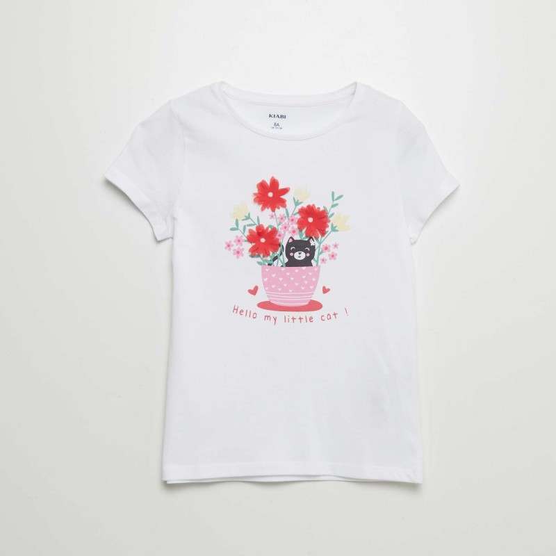 T-shirt manches courtes avec animation - Blanc