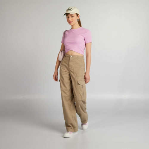 Pantalon large avec poches à rabats - Beige