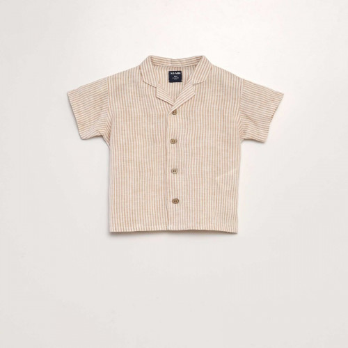 Chemise imprimée en lin mélangé - Beige