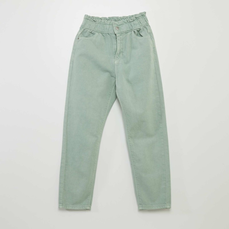 Pantalon twill volantée à la ceinture - Vert