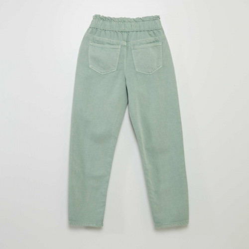 Pantalon twill volantée à la ceinture - Vert