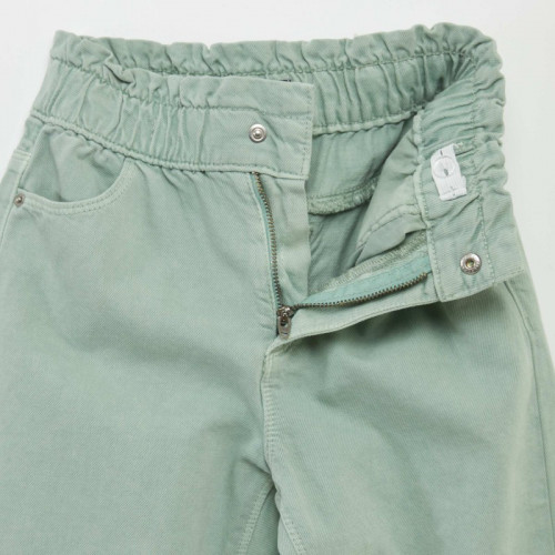 Pantalon twill volantée à la ceinture - Vert