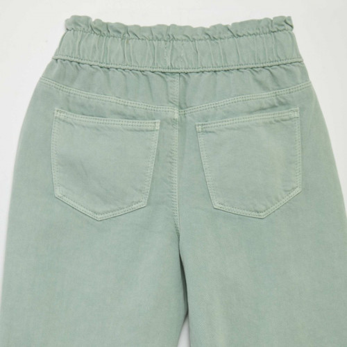 Pantalon twill volantée à la ceinture - Vert