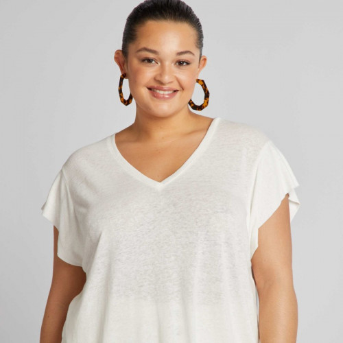 Tee-shirt en lin manches chauve-souris - Blanc