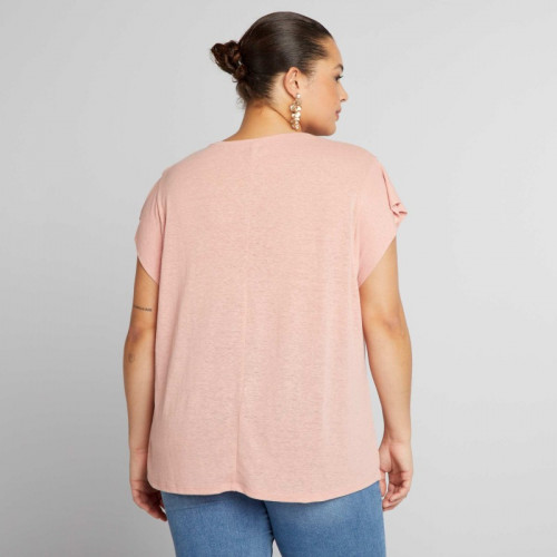 Tee-shirt en lin manches chauve-souris - Rose