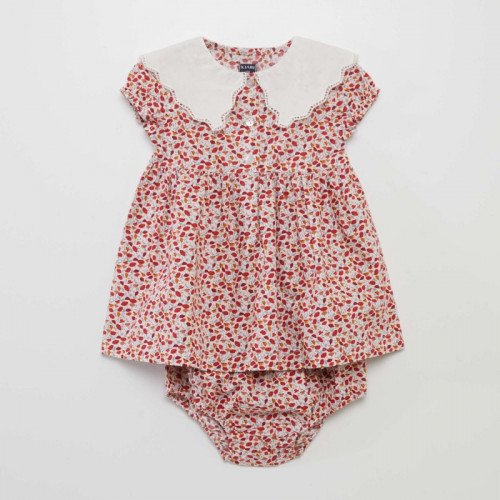 Robe imprimée à fleurs + culotte - 2 pièces - Rouge