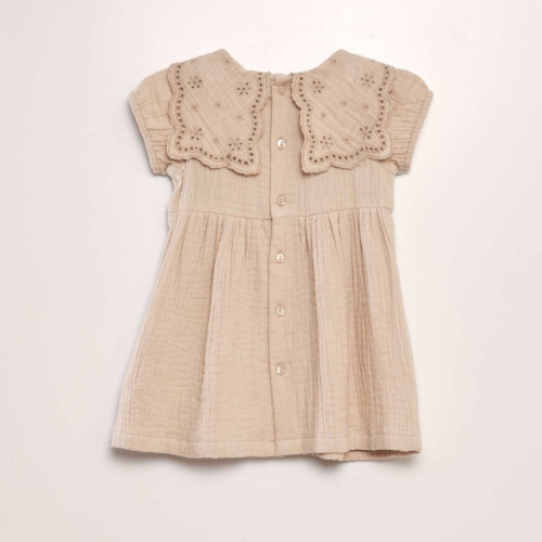 Robe en gaze de coton avec col claudine - Beige