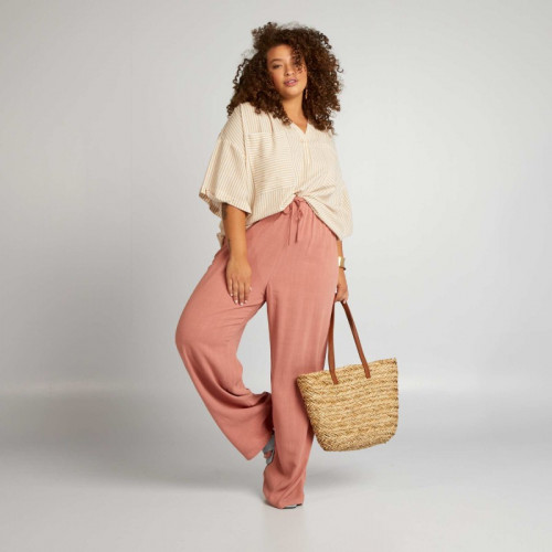 Pantalon large à taille élastiquée - Rose