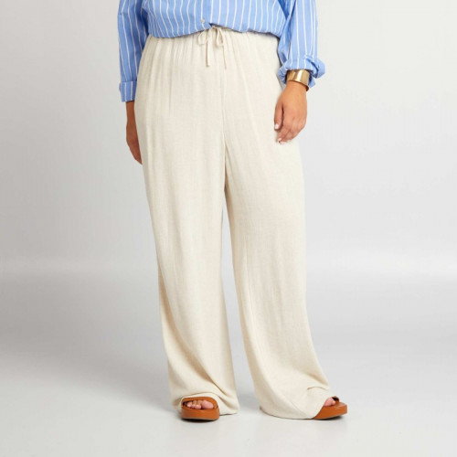 Pantalon large à taille élastiquée - Beige