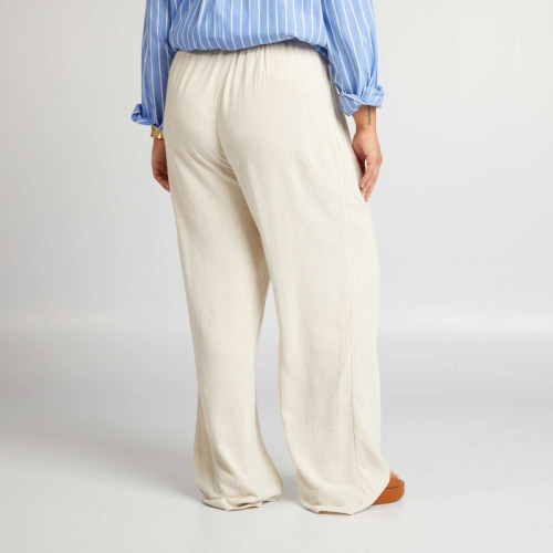 Pantalon large à taille élastiquée - Beige