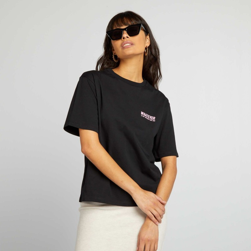 Tee-shirt en jersey avec imprimé - Noir/rose