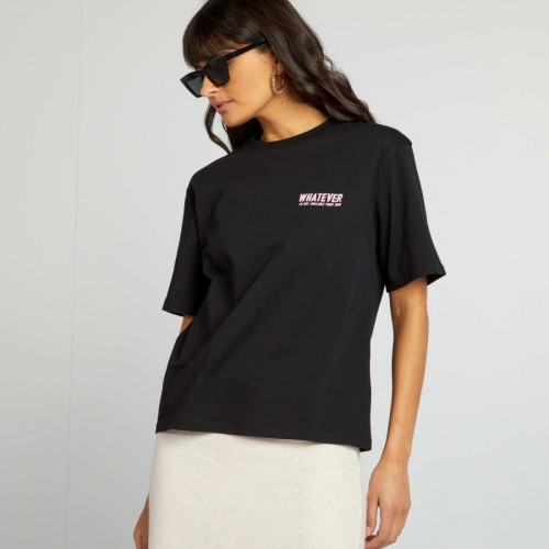 Tee-shirt en jersey avec imprimé - Noir/rose